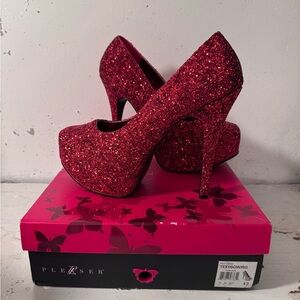 Pleaser Red Glitter Stiletto Heels